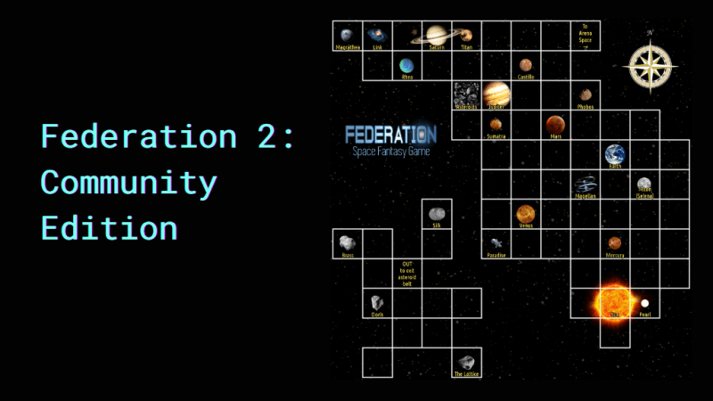 Grid map of planets and the text, "Federation 2: Community Edition".