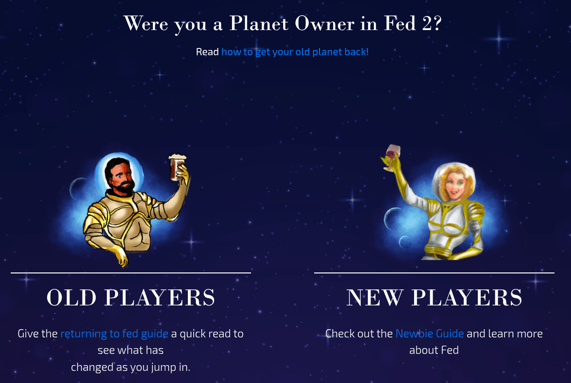 Screenshot from the website showing links to guides for both old and new players.