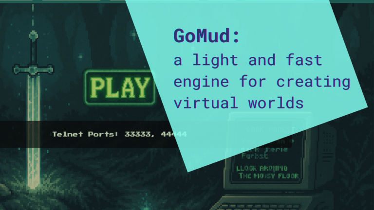 GoMud: a lightweight MUD engine GoMud's demo page with PLAY button and the title of the post.
