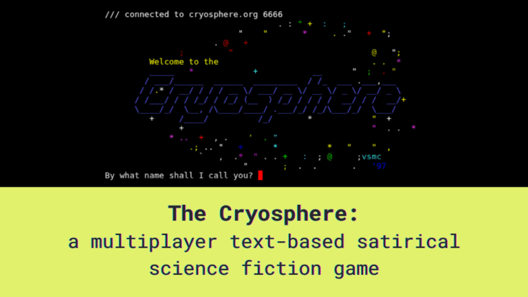 ASCII intro screen forming the word Cryosphere in blue.