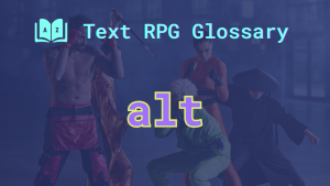 Alt Four characters in action poses and the word: alt.