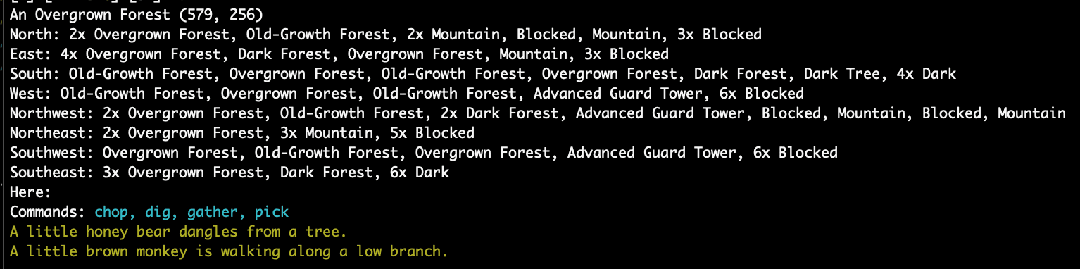 Screenshot of text map output for An Overgrown Forest.
