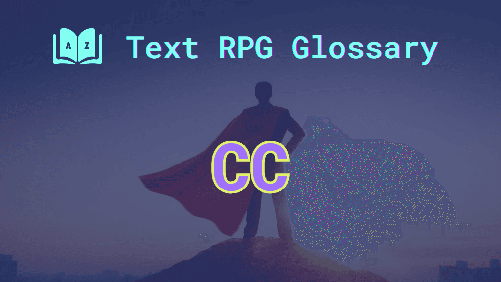 A superhero in a cape and the word: CC, short for canon character.