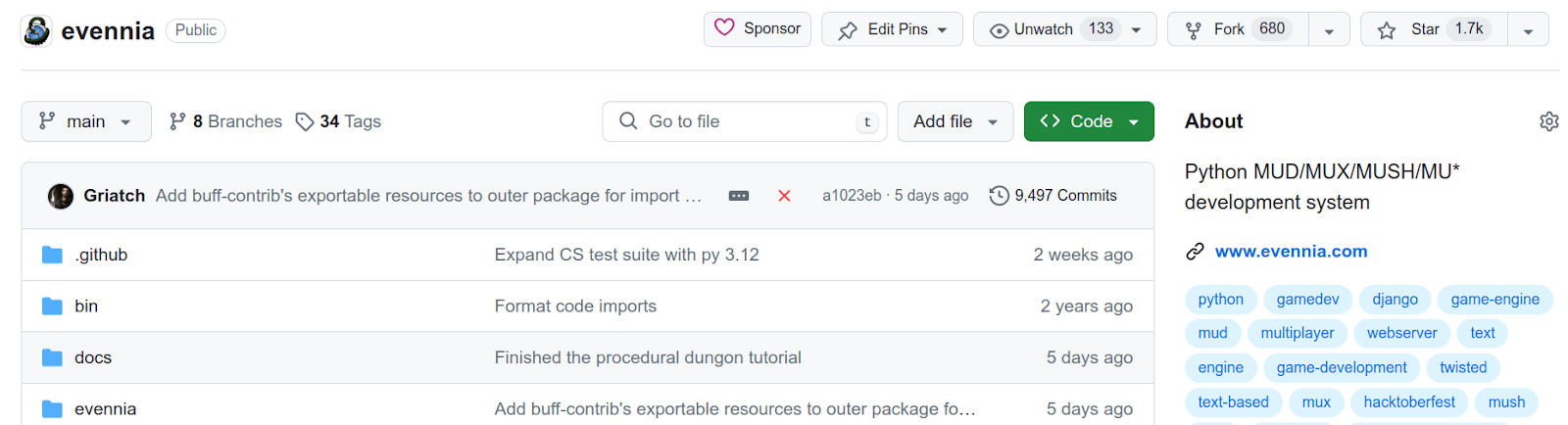 Evennia, a public repository available on Github.