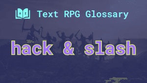 A horde of armed enemies approaching and the words: hack and slash.