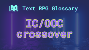 IC/OOC Crossover A room divided with neon lights of different colors and the words: IC/OOC crossover.