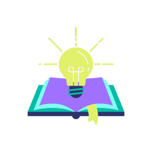Light bulb above an open book.