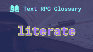 Literate An open journal and an old-fashioned ink pen, plus the word: literate.
