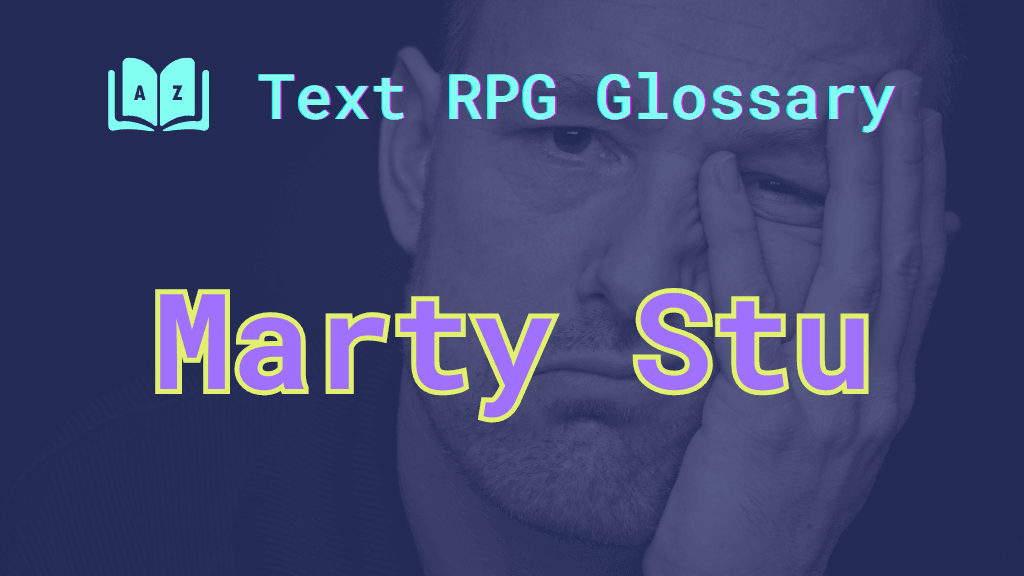 Marty Stu A bored-looking male with his head in his hand and the words: Marty Stu.