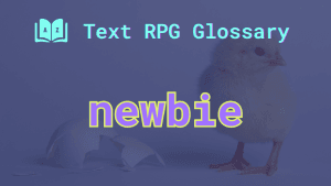 A baby chick next to a broken eggshell and the word: newbie.