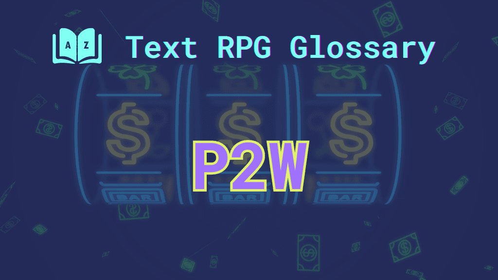 Three dollar signs on a slot machine and the word: P2W, short for pay to win.