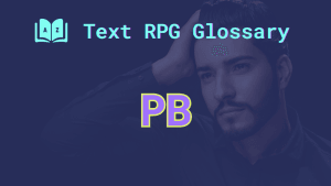 A handsome male model running a hand through his hair and the word: PB, short for playby.