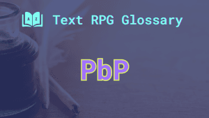 PbP An inkwell and two quills and the word: PbP, short for play by post.