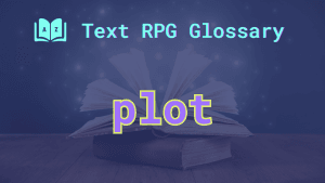 Pages fluttering in an open book and the word: plot.
