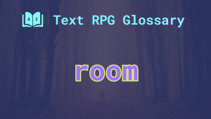 Room An eerie glen with the silhouette of a monster in the distance and the word: room.