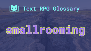 Smallrooming An expansive desert split by a chasm and the word: smallrooming.