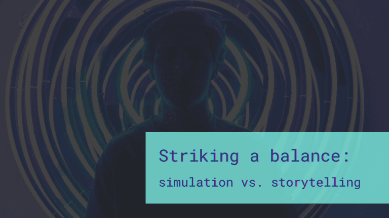 Striking a balance: simulation vs. storytelling in text-based roleplaying games A player in a virtual environment and the text: Striking a balance: simulation vs. storytelling.