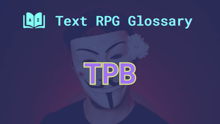 A man in a Guy Fawkes mask with a flower tucked into one ear and the acronym: TPB, which stands for the player behind.