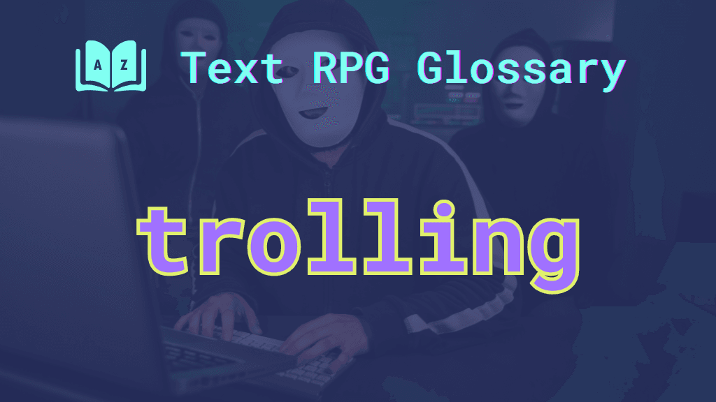 Trolling Players in hoodies and masks at their keyboards and the word: trolling.