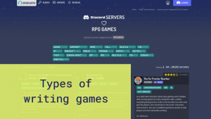 Screenshot of RPG Games with the text: Types of writing games.